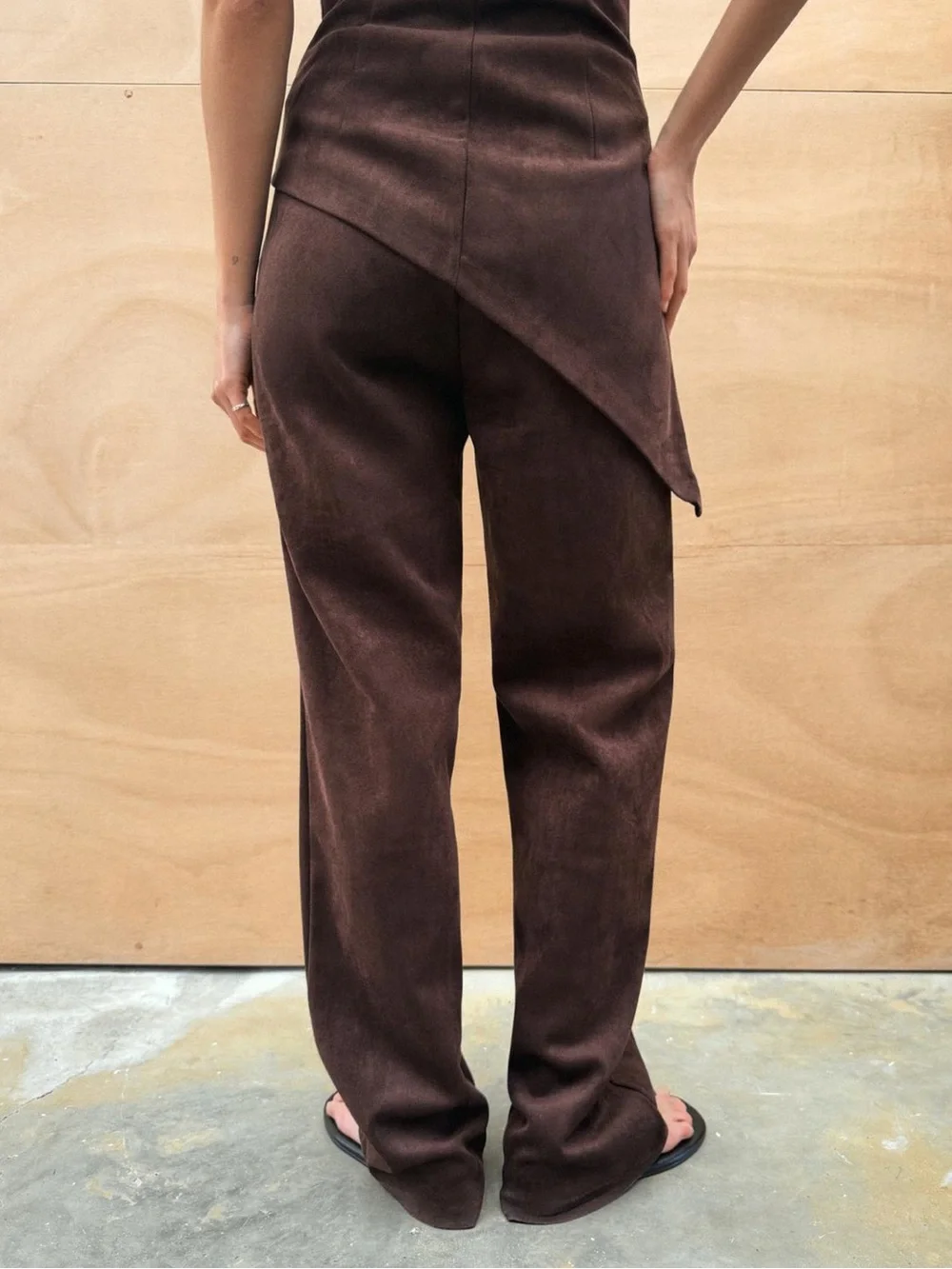 Zara NWT Wide-Leg faux suede Pants Dark Brown